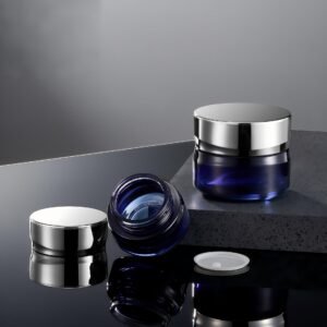 Custom Cobalt Blue Glass Cosmetic Jar with Silver Cap | OEM ODM Manufacturer Supplier Factory Wholesale Custom Cobalt Blue Glass Cosmetic Jar with Silver Cap | OEM ODM Manufacturer Supplier Factory Wholesale