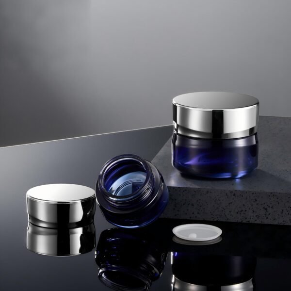 Custom Cobalt Blue Glass Cosmetic Jar with Silver Cap | OEM ODM Manufacturer Supplier Factory Wholesale